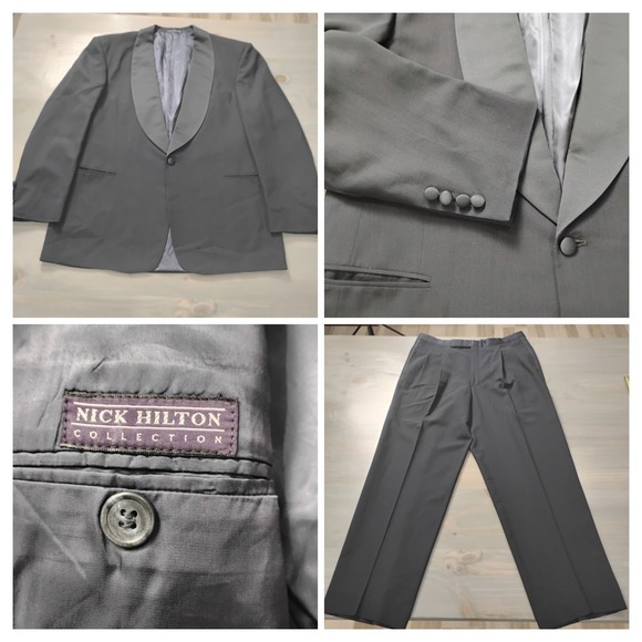 Nick Hilton Collection 2pc Tuxedo 42R NavySatin Lapel Single Button Pants 36R